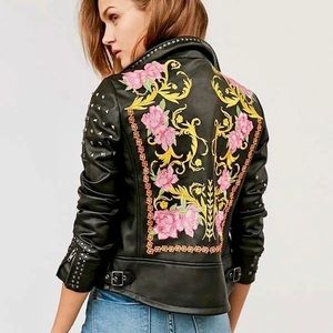 Silence + Noise Embroidered Leather Jacket